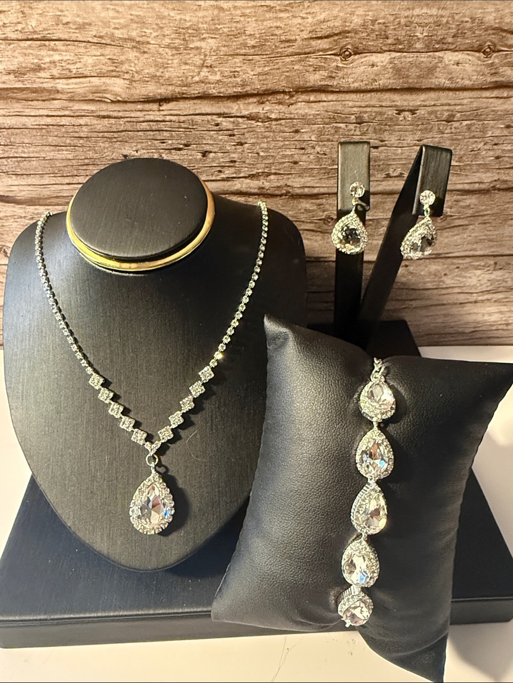 Elegant Silver Jewelry Set Rhinestone Prom Wedding Prom Necklace Earrings